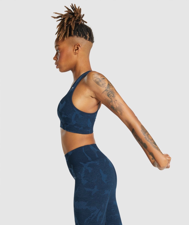 Adaptálható Camo Seamless Racer Back Sportmelltartó Szavanna-navy Gymshark