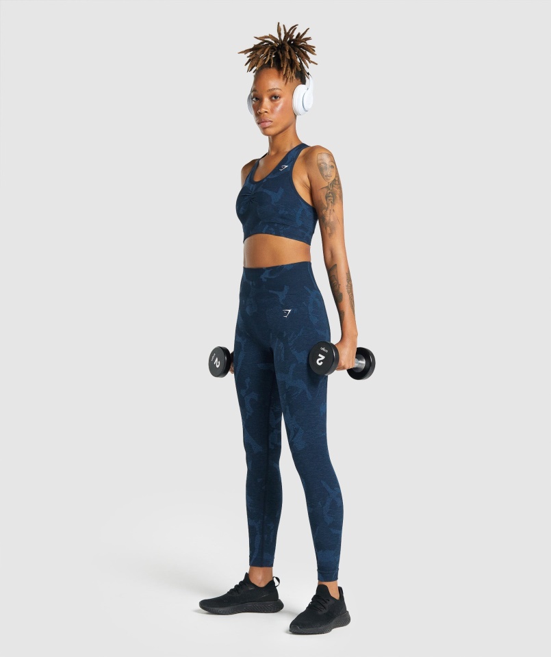 Adaptálható Camo Seamless Racer Back Sportmelltartó Szavanna-navy Gymshark