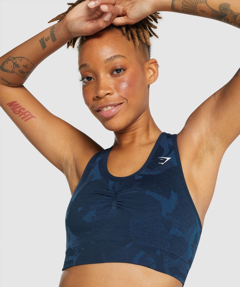 Adaptálható Camo Seamless Racer Back Sportmelltartó Szavanna-navy Gymshark