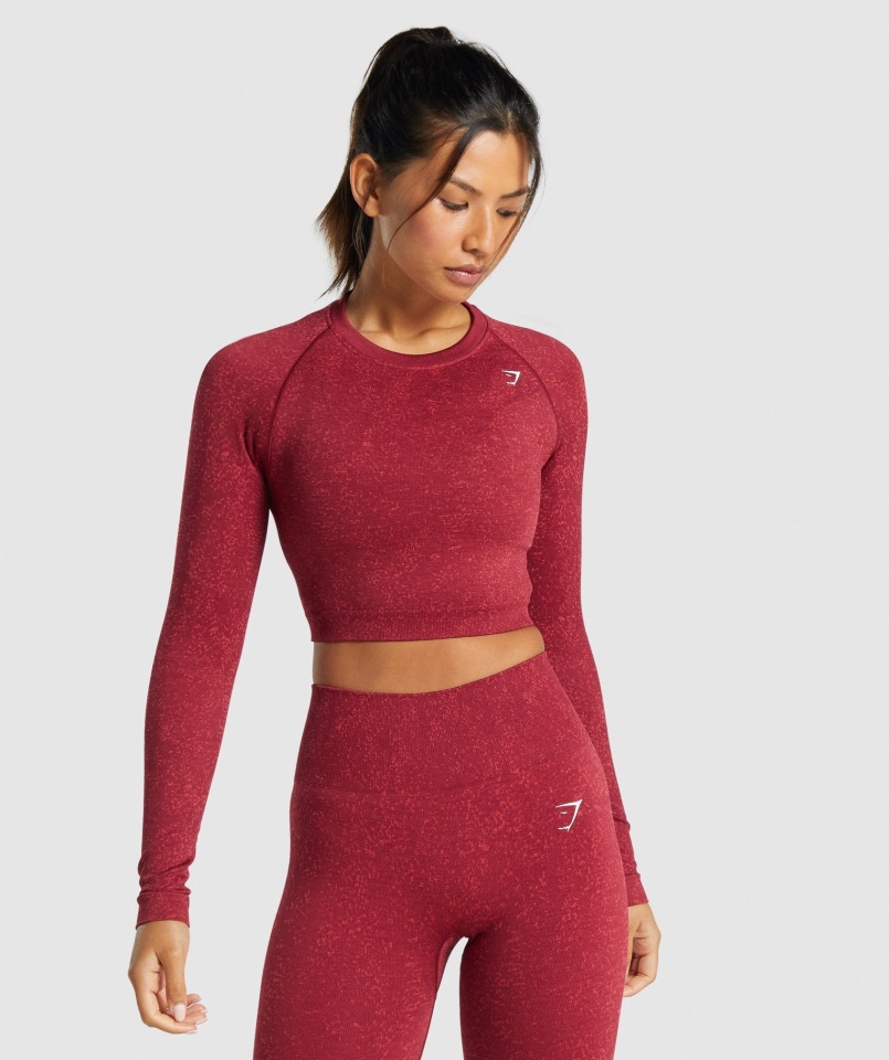 Adapt Fleck Varrat Nélküli Hosszú Ujjú Crop Top ásványi-bordó Gymshark