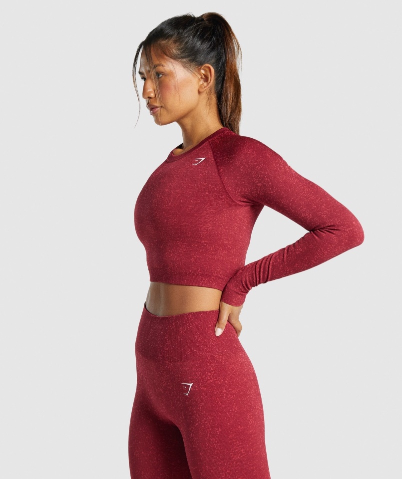Adapt Fleck Varrat Nélküli Hosszú Ujjú Crop Top ásványi-bordó Gymshark