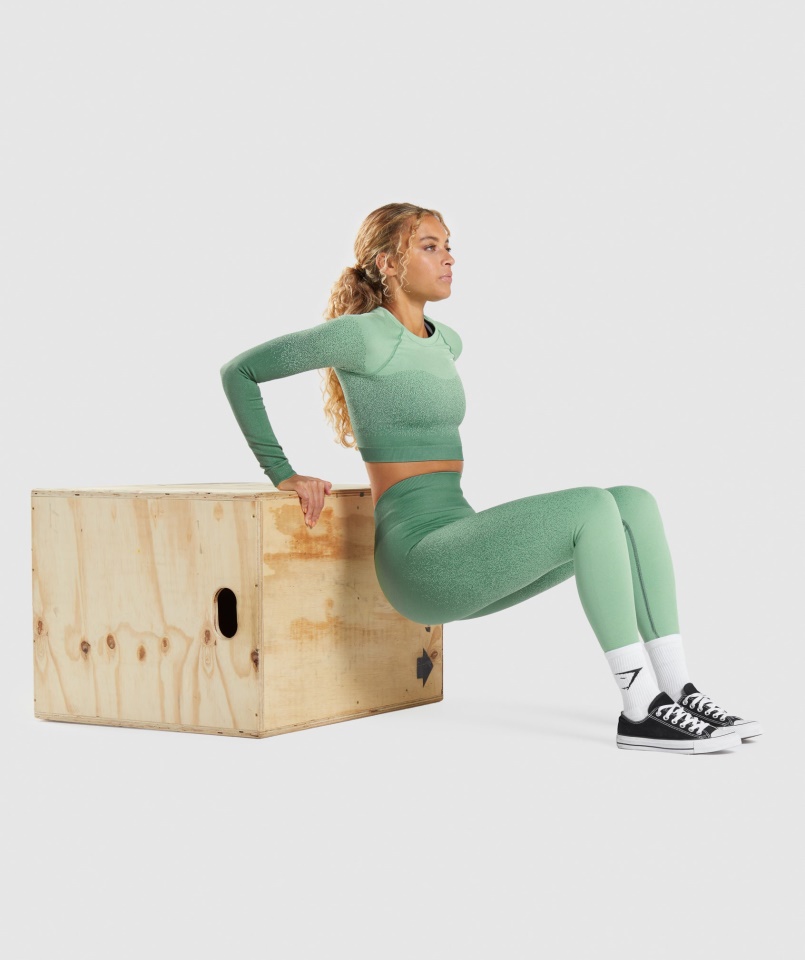 Adapt Ombre Varrat Nélküli Hosszú Ujjú Crop Felső Zöld-világoszöld Gymshark