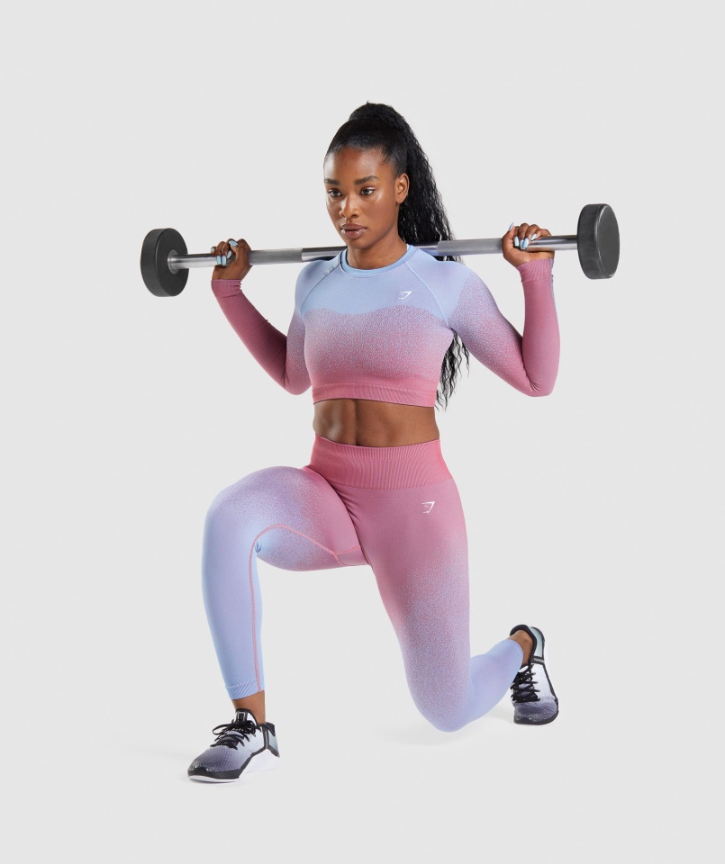 Adapt Ombre Varrat Nélküli Hosszú Ujjú Crop Felső Rózsa Rózsaszín-világoskék Gymshark