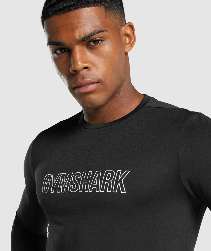 érkezés Hosszú Ujjú Grafikus Póló Fekete Gymshark