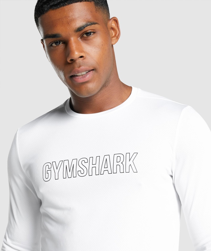 érkezés Hosszú Ujjú Grafikus Póló Fehér Gymshark