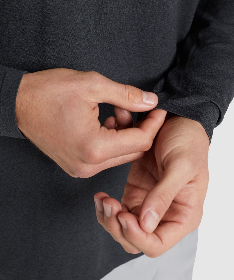 érkezés Varrat Nélküli Hosszú Ujjú Póló Fekete Márga Gymshark