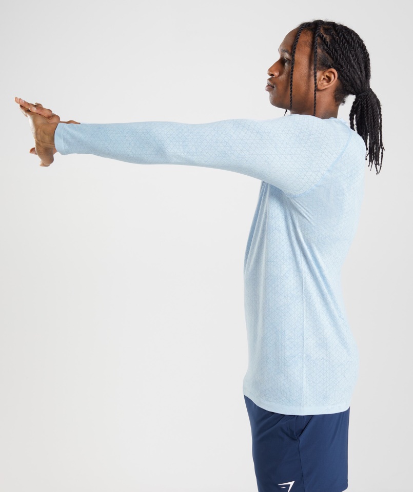 Geo Varrat Nélküli Hosszú Ujjú Póló Fehér-holdkő Kék Gymshark