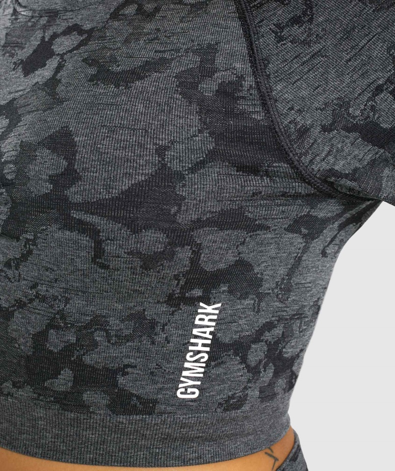 Gymshark Adapt Camo Varrat Nélküli Hosszú Ujjú Crop Felső Fekete
