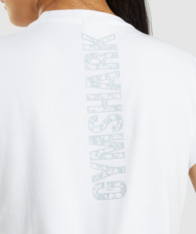 Gymshark állat Grafikus Crop Póló Fehér