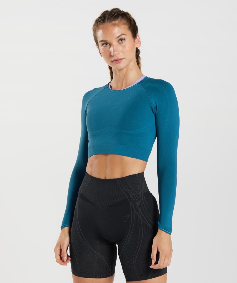 Gymshark Apex Seamless Crop Top Atlanti Kék-cápa Kék