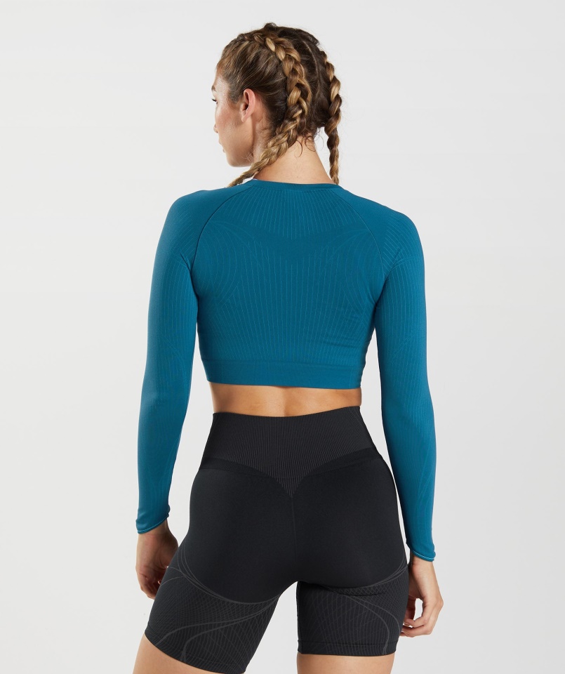 Gymshark Apex Seamless Crop Top Atlanti Kék-cápa Kék