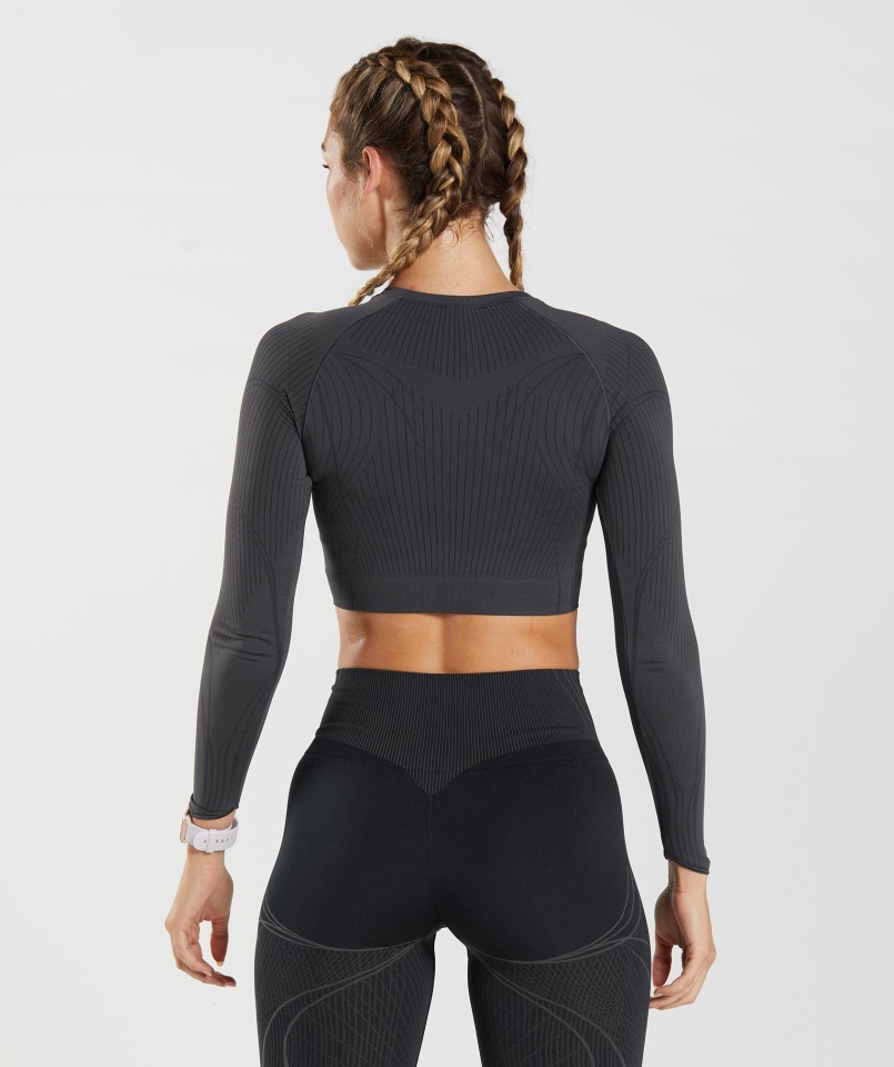 Gymshark Apex Seamless Crop Top Onyx Szürke-fekete