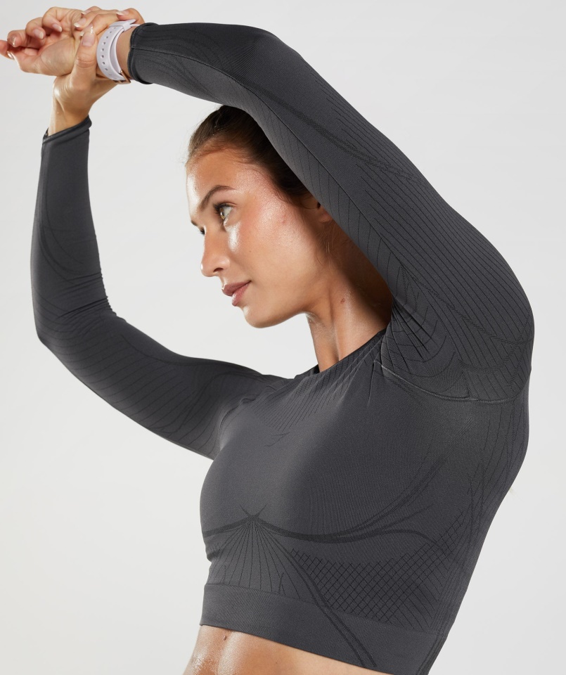 Gymshark Apex Seamless Crop Top Onyx Szürke-fekete