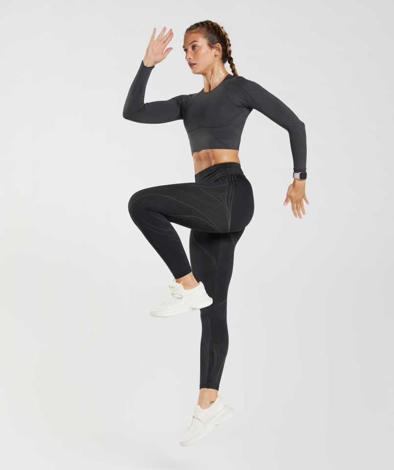 Gymshark Apex Seamless Crop Top Onyx Szürke-fekete
