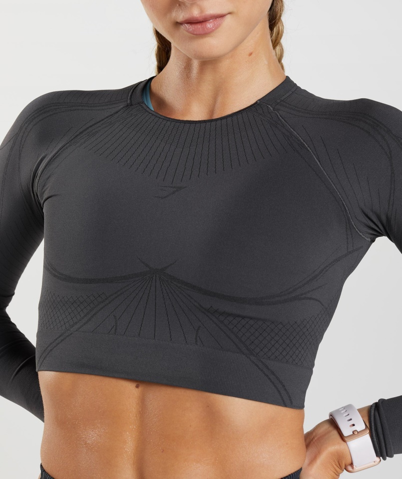 Gymshark Apex Seamless Crop Top Onyx Szürke-fekete
