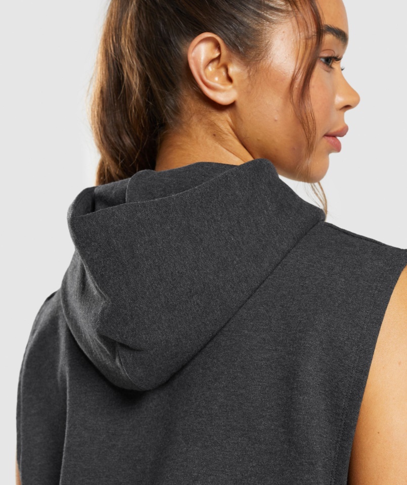 Gymshark Fekete Mag Márga Pihenőnapi Izzadás Ujjatlan Kapucnis Pulcsi