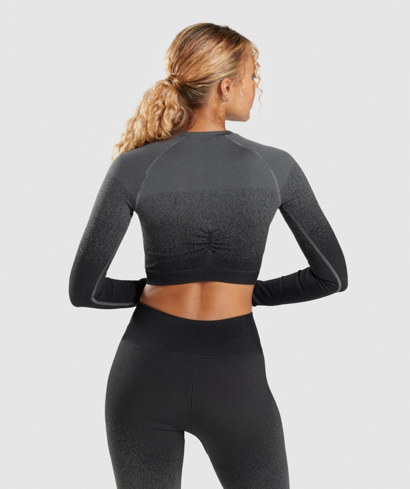 Gymshark Fekete-szürke Adapt Ombre Varrás Nélküli Hosszú Ujjú Crop Top