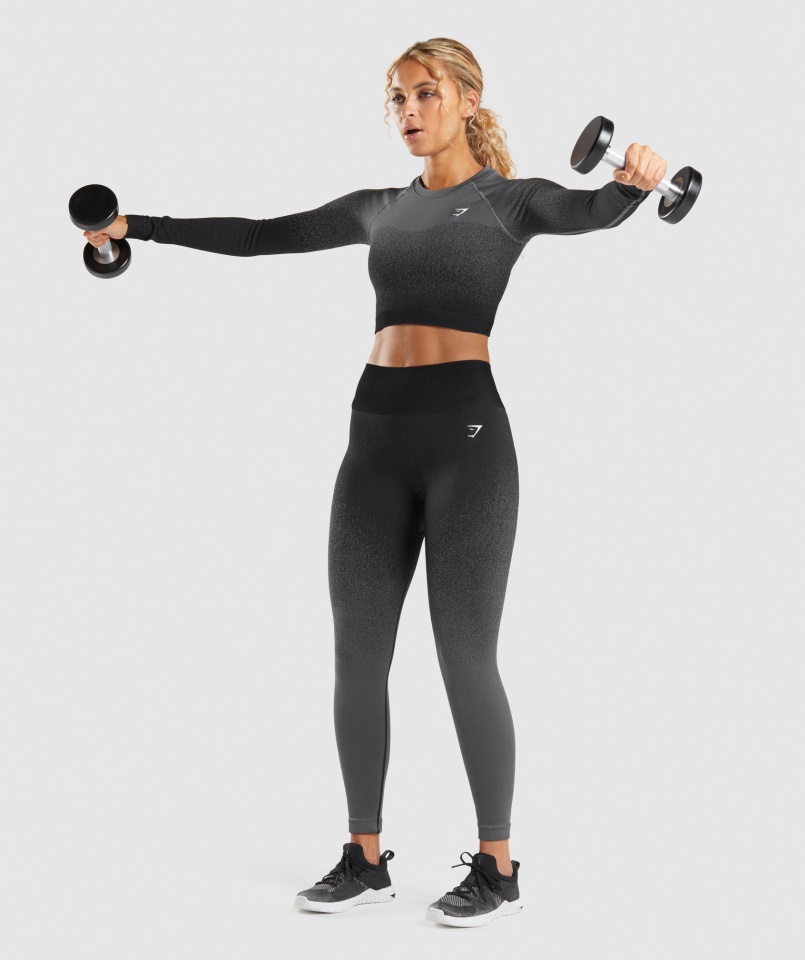 Gymshark Fekete-szürke Adapt Ombre Varrás Nélküli Hosszú Ujjú Crop Top