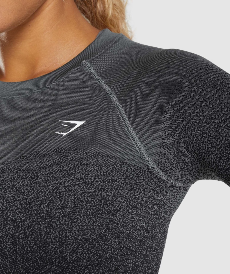 Gymshark Fekete-szürke Adapt Ombre Varrás Nélküli Hosszú Ujjú Crop Top