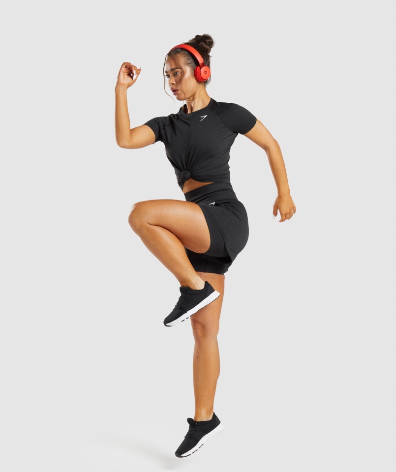 Gymshark Fekete Márga Vital Varrat Nélküli 2.0 Könnyű Póló