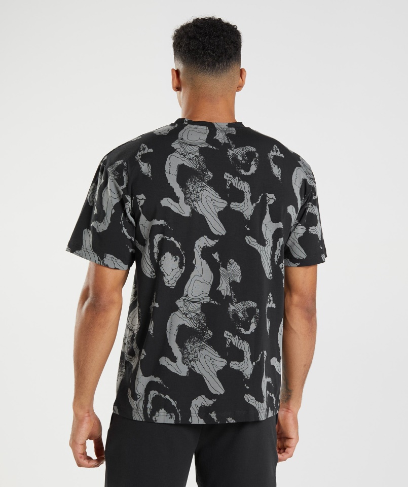 Gymshark Fekete Nyomtatott Térképnyomtatás Túlméretezett Póló