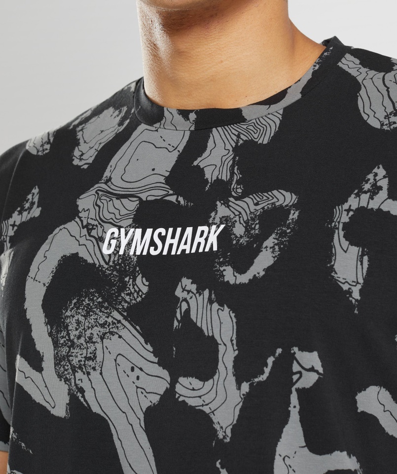 Gymshark Fekete Nyomtatott Térképnyomtatás Túlméretezett Póló