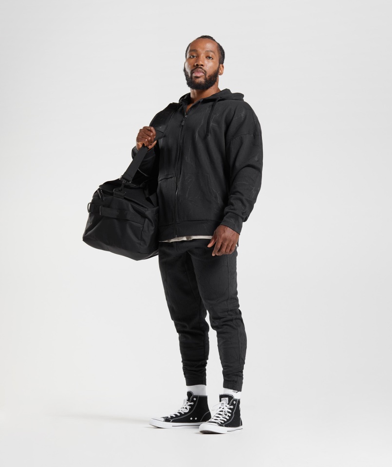 Gymshark Fekete Nyomtatású, Cipzáras Kapucnis Pulcsi