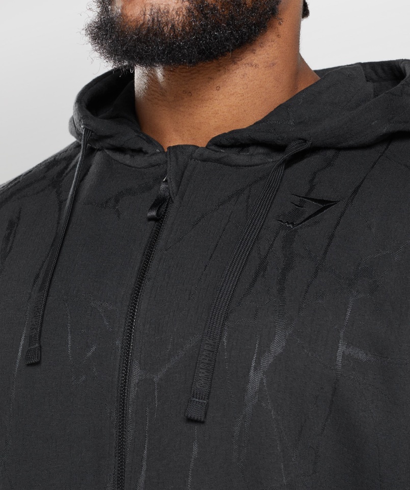 Gymshark Fekete Nyomtatású, Cipzáras Kapucnis Pulcsi