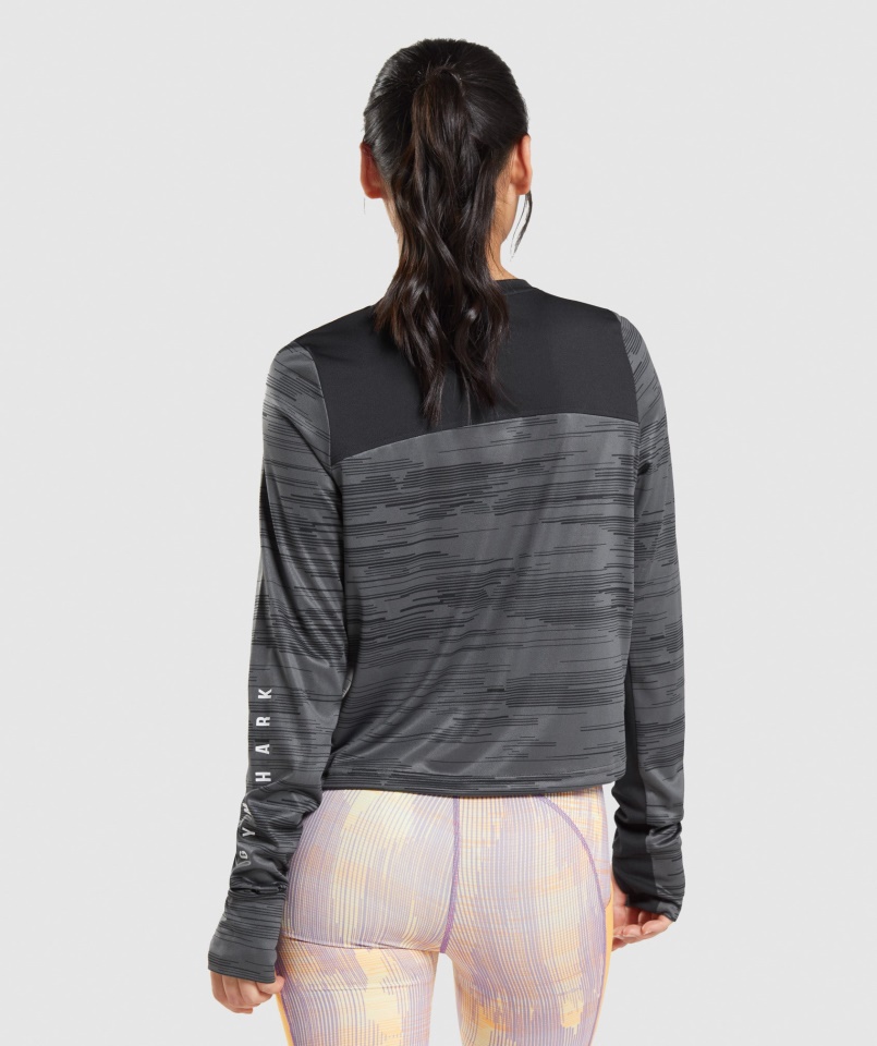 Gymshark Fekete Mintás Sport Bő Hosszú Ujjú Póló