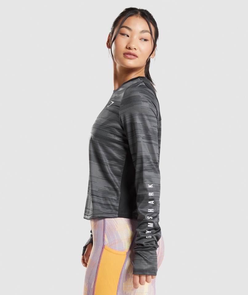 Gymshark Fekete Mintás Sport Bő Hosszú Ujjú Póló