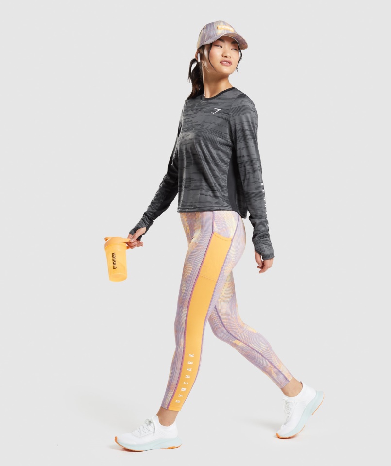 Gymshark Fekete Mintás Sport Bő Hosszú Ujjú Póló