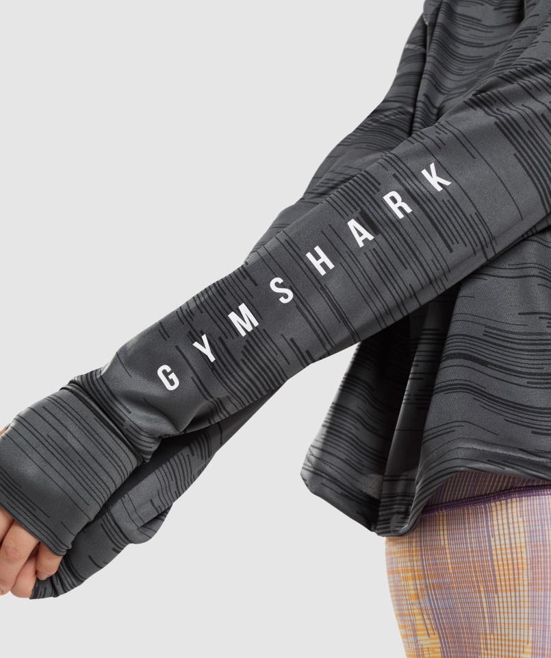 Gymshark Fekete Mintás Sport Bő Hosszú Ujjú Póló