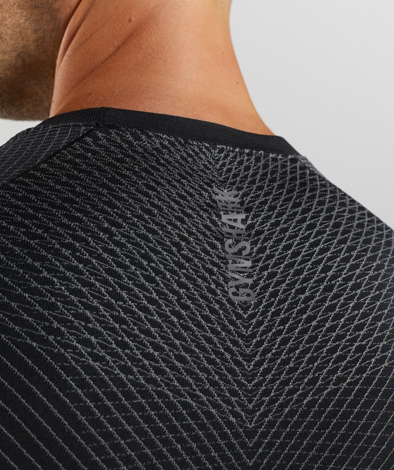 Gymshark Fekete Sziluettjű Szürke Csúcsú Varrás Nélküli Hosszú Ujjú Póló