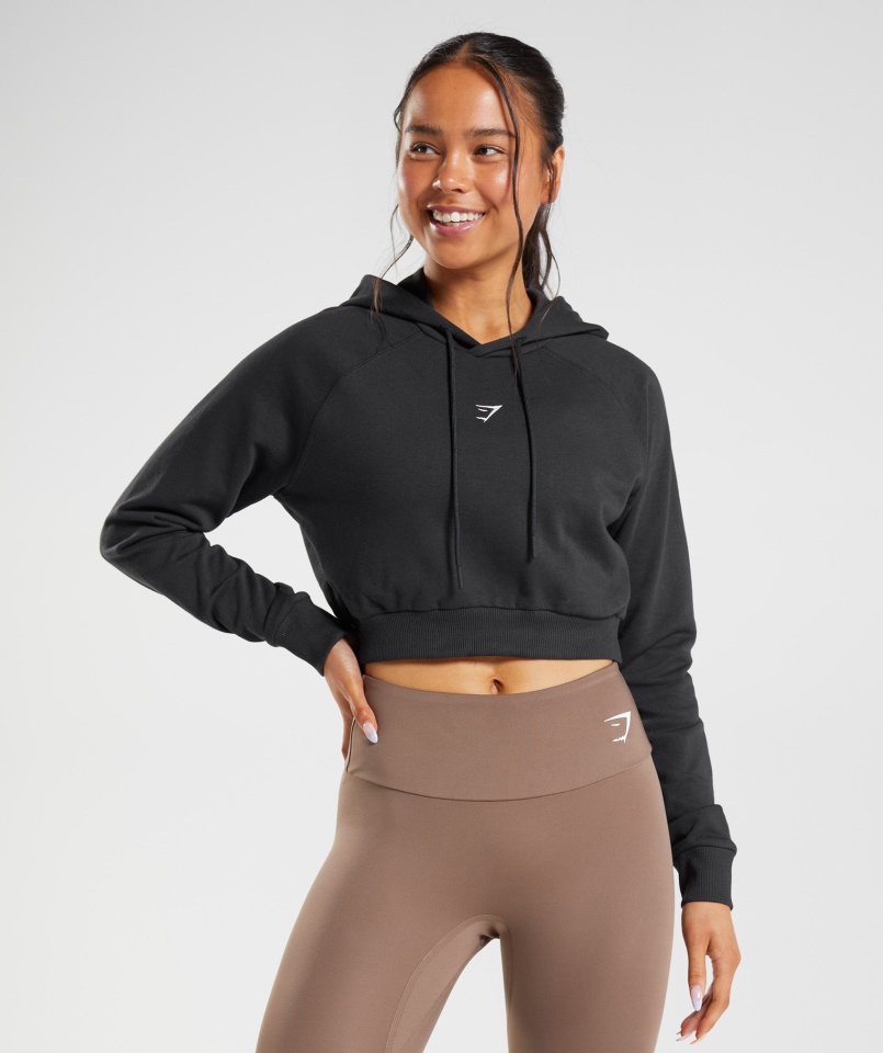 Gymshark Fekete Edzési Rövidített Kapucnis Pulcsi