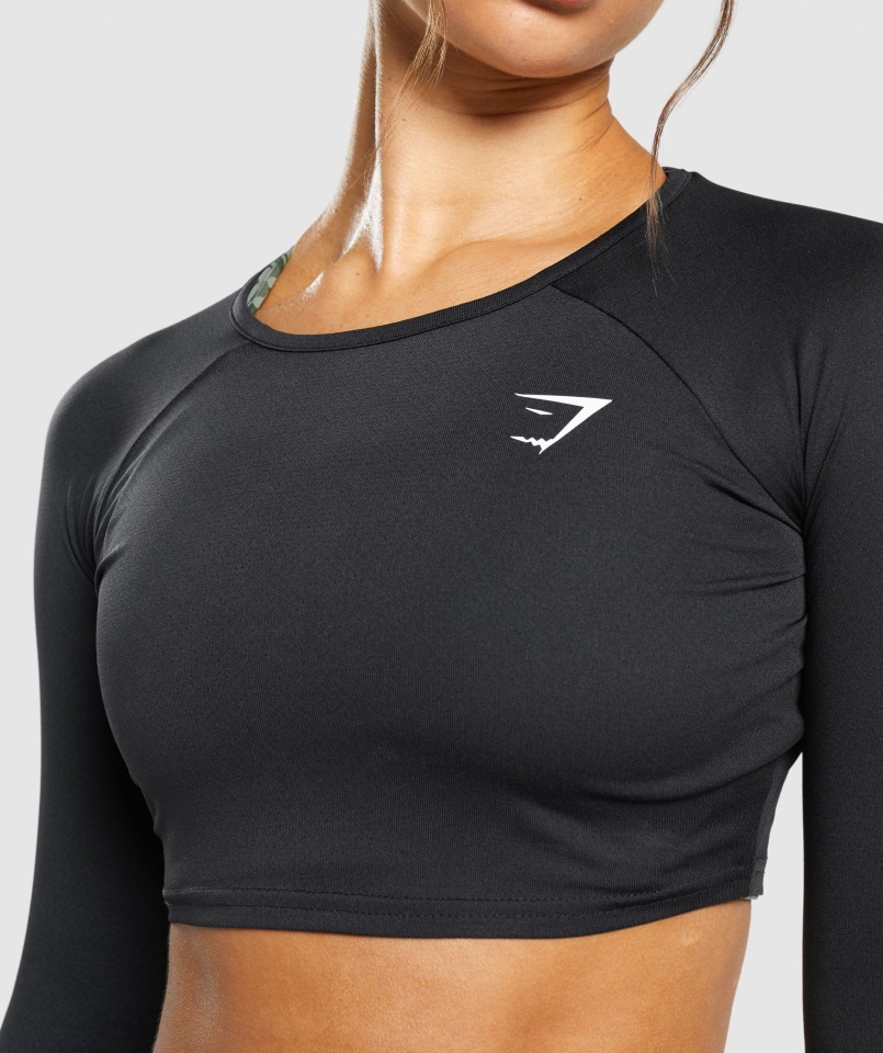 Gymshark Fekete Gyakorló Hosszú Ujjú Crop Felső