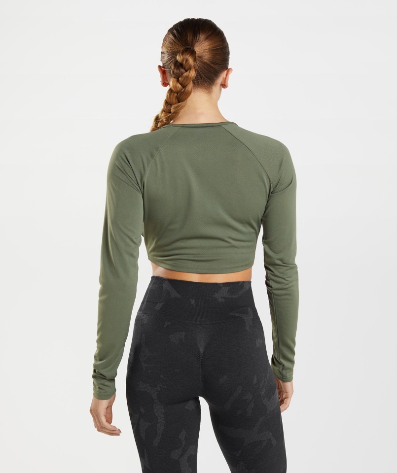 Gymshark Core Olive Tréning Hosszú Ujjú Crop Top