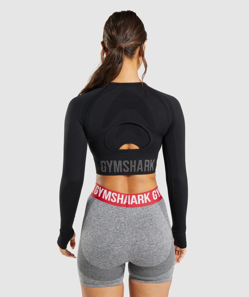Gymshark Flex Sport Hosszú Ujjú Crop Felső Fekete