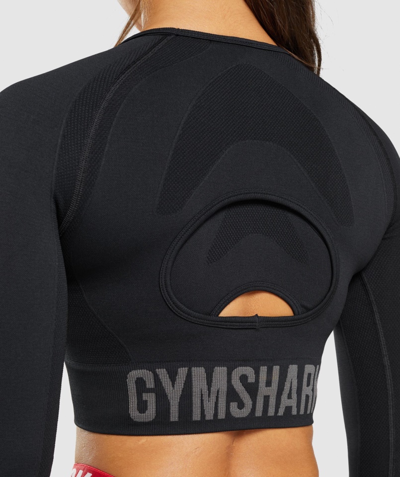 Gymshark Flex Sport Hosszú Ujjú Crop Felső Fekete