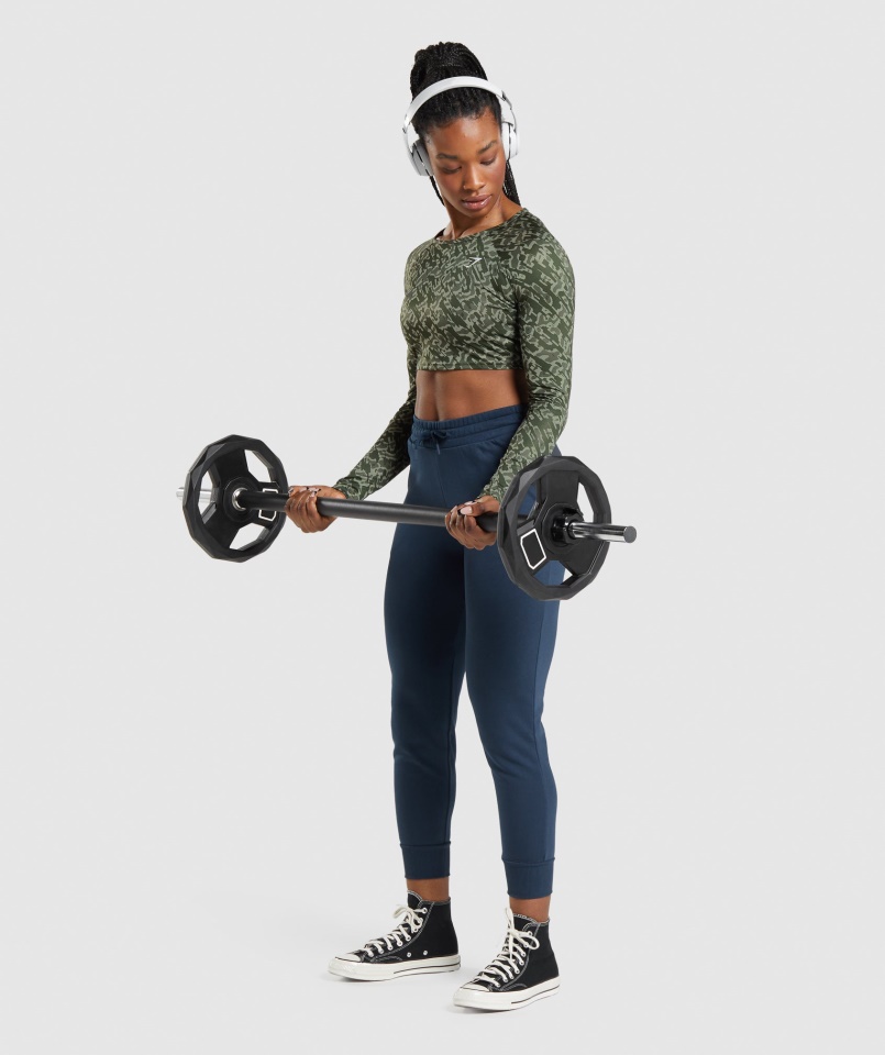 Gymshark Green Print Edzés Hosszú Ujjú Crop Top