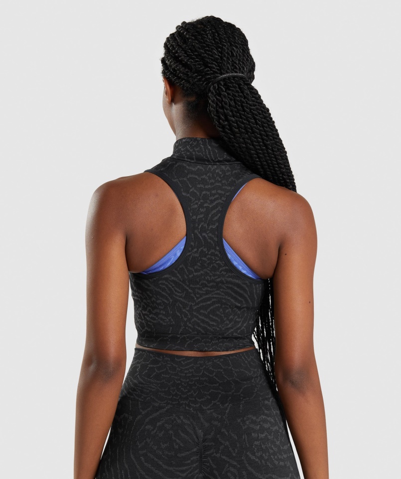 Gymshark Hibrid-fekete Adapt Animal Seamless Crop 1-2 Cipzárral