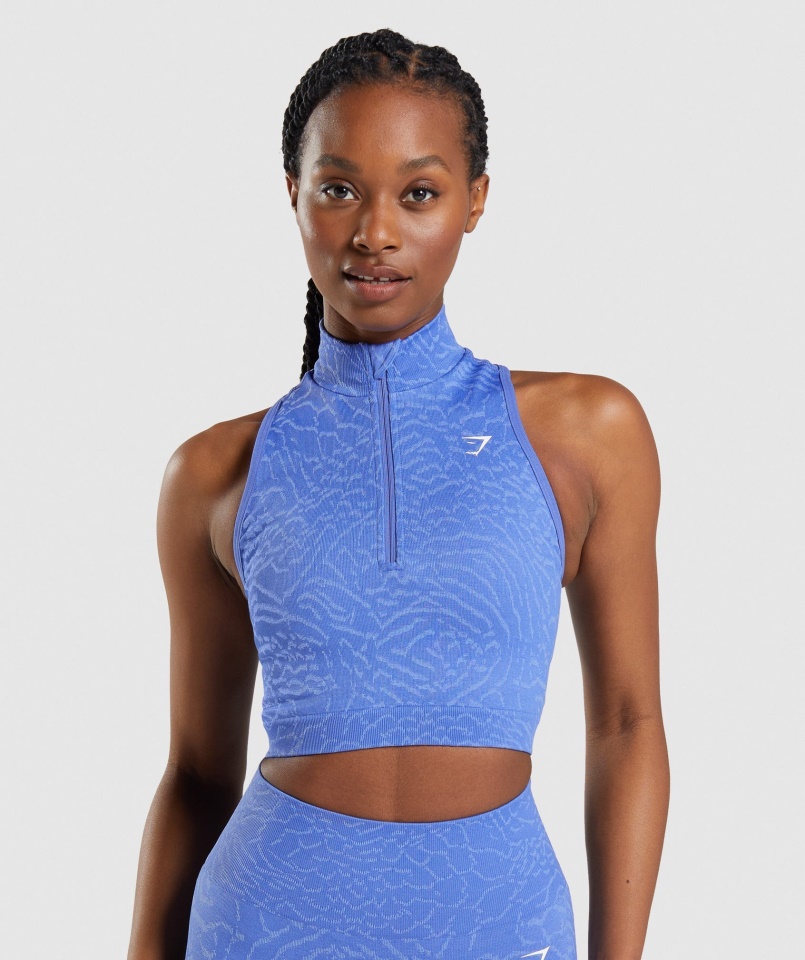 Gymshark Hybrid-court Blue Adapt Animal Seamless Crop 1-2 Zip