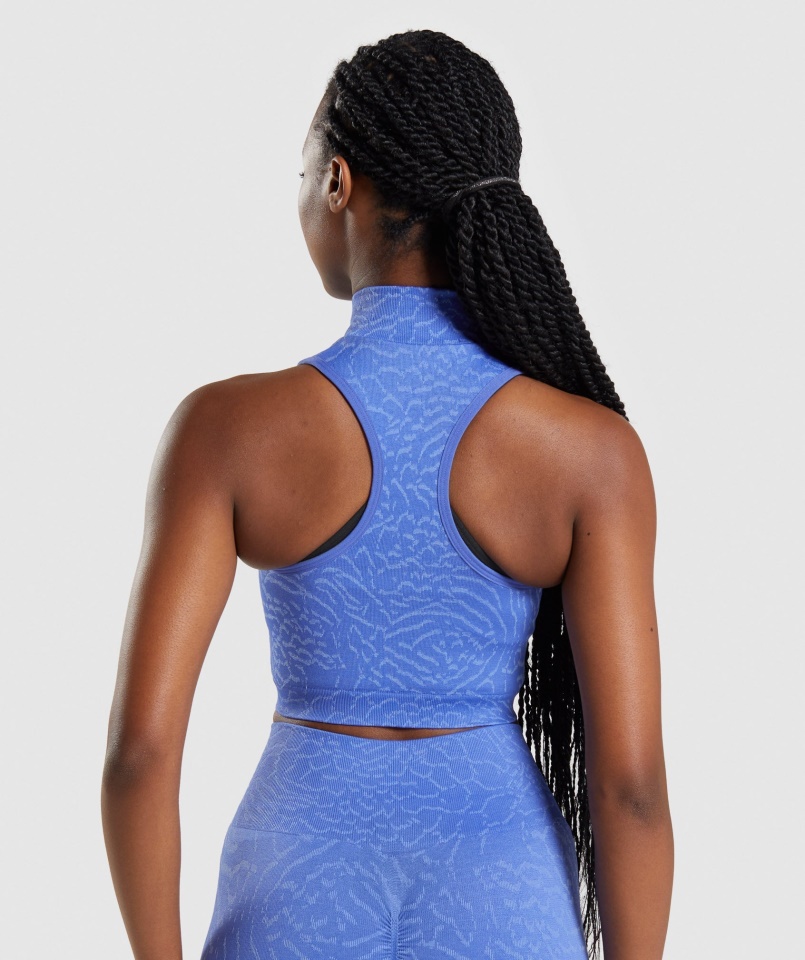 Gymshark Hybrid-court Blue Adapt Animal Seamless Crop 1-2 Zip