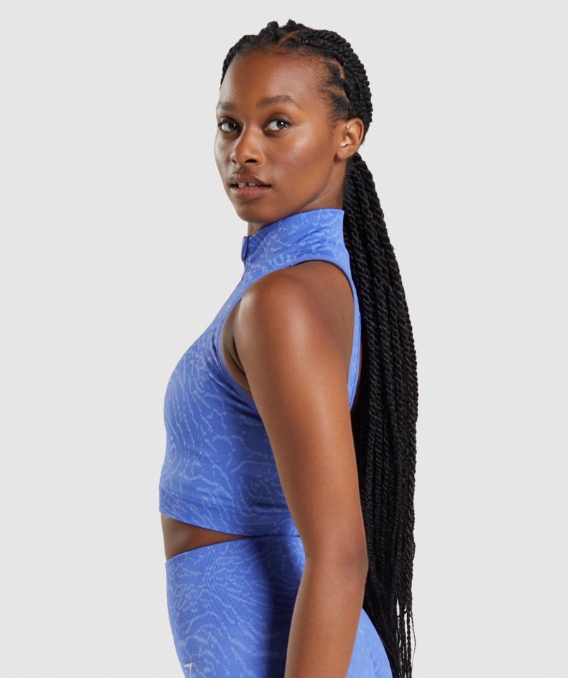 Gymshark Hybrid-court Blue Adapt Animal Seamless Crop 1-2 Zip