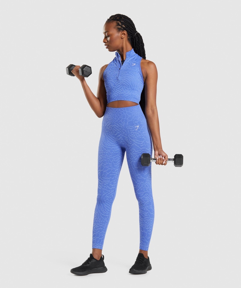 Gymshark Hybrid-court Blue Adapt Animal Seamless Crop 1-2 Zip