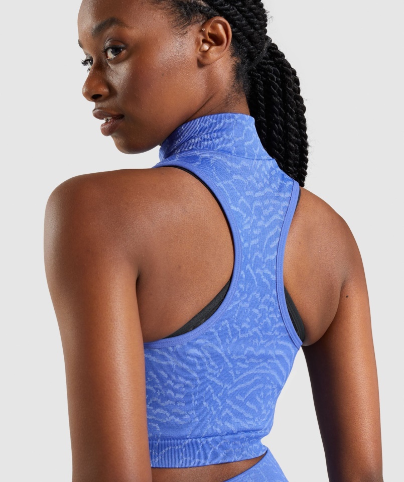 Gymshark Hybrid-court Blue Adapt Animal Seamless Crop 1-2 Zip