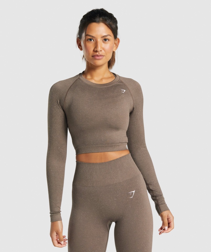 Gymshark ásványi-barna Adapt Fleck Varrás Nélküli Hosszú Ujjú Crop Top