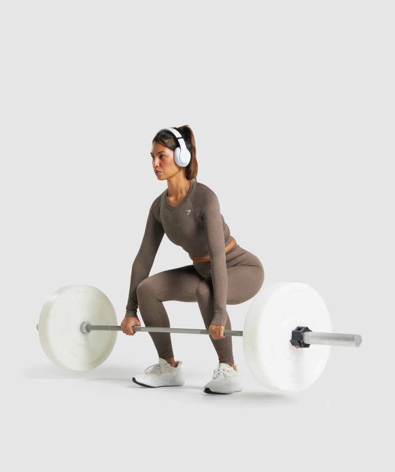 Gymshark ásványi-barna Adapt Fleck Varrás Nélküli Hosszú Ujjú Crop Top