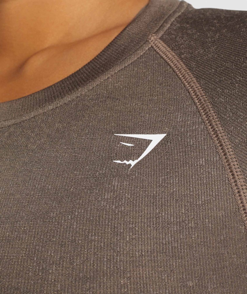 Gymshark ásványi-barna Adapt Fleck Varrás Nélküli Hosszú Ujjú Crop Top
