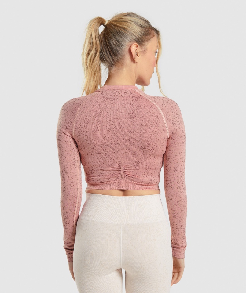 Gymshark Mineral-paige Pink Adapt Fleck Varrás Nélküli Hosszú Ujjú Crop Felső