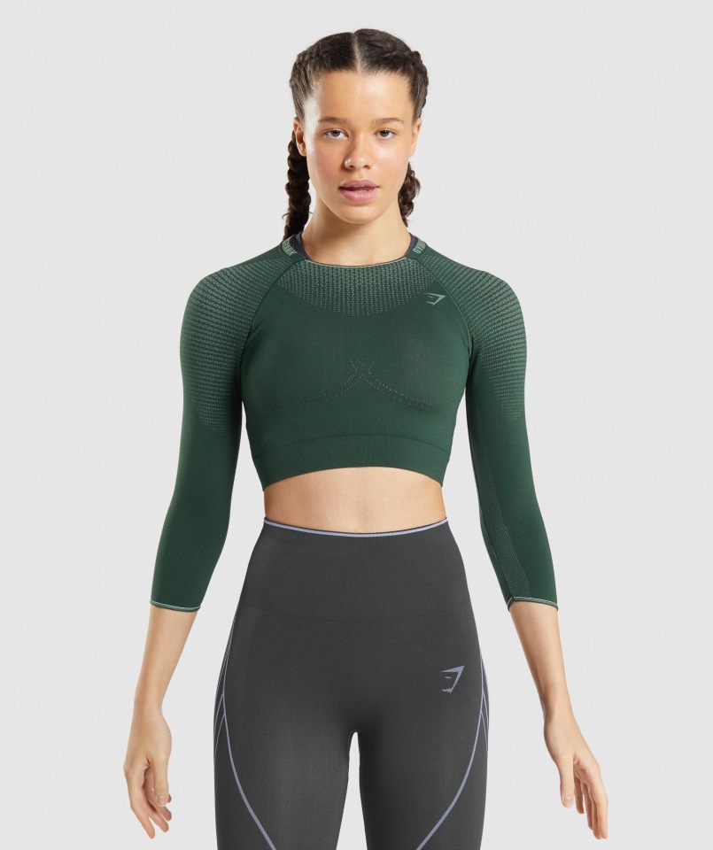 Gymshark Obszidián Zöld-uborka Zöld Csúcsa Seamless Crop Top